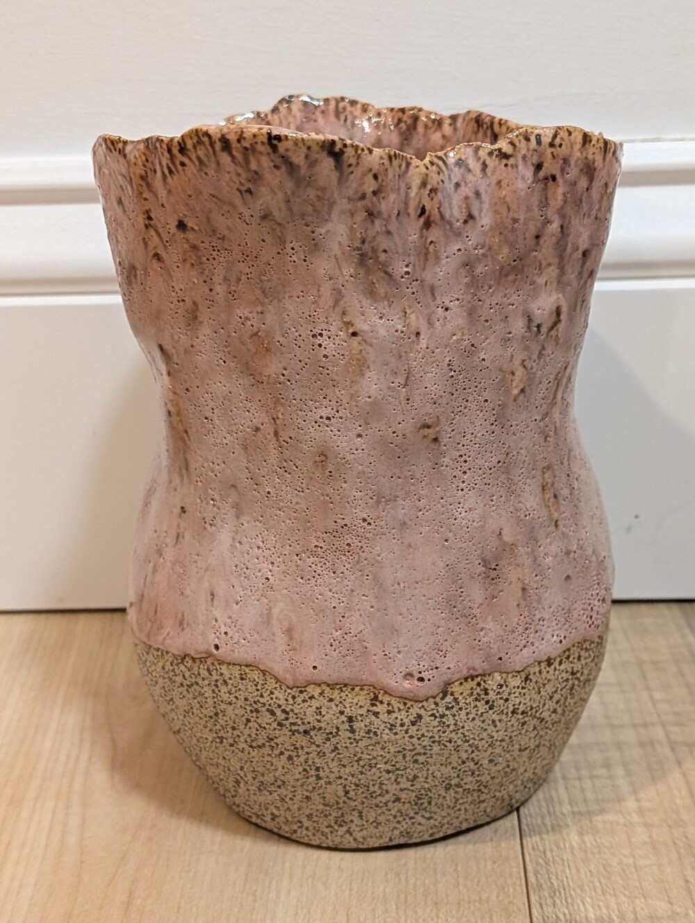 Handcrafted Pink Ceramic Vase with Textured Speckled Base
